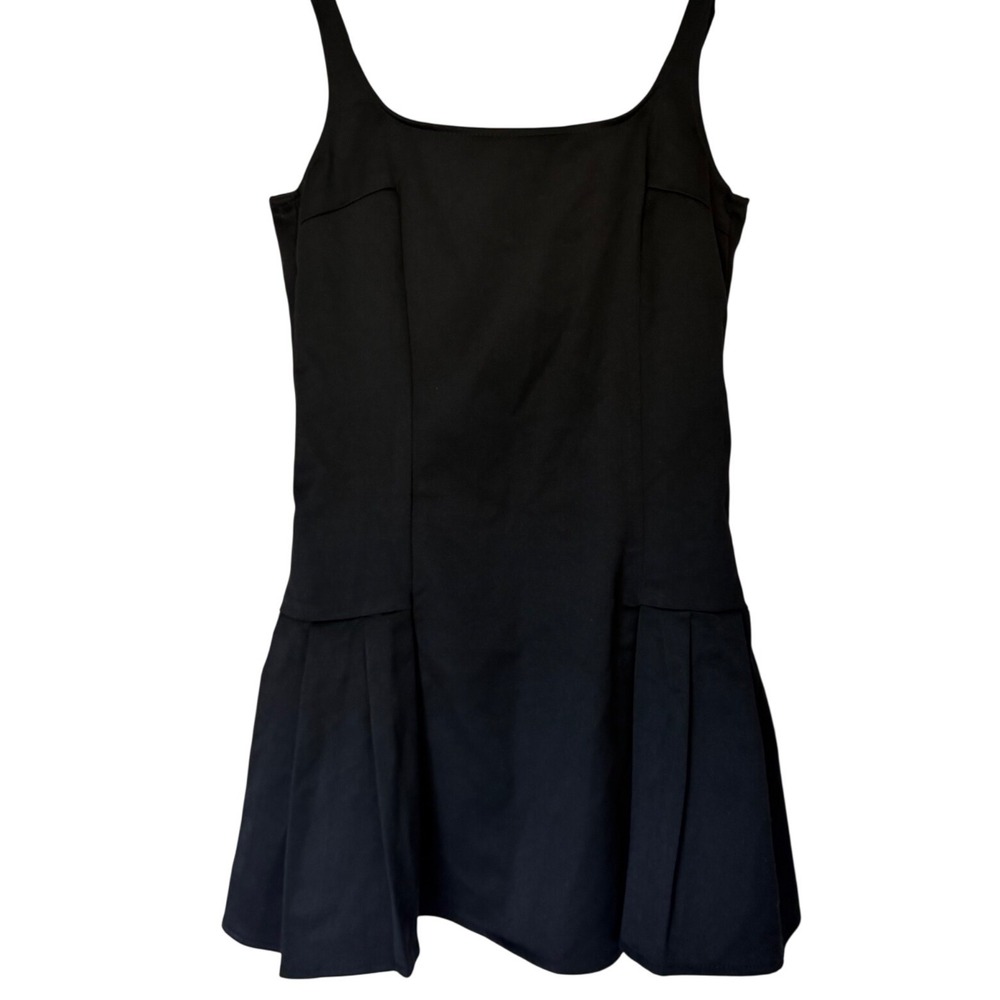 AQUA Black Square Neck Pleated Drop Waist Mini Dress XS Sleeveless NEW - Picture 2 of 4